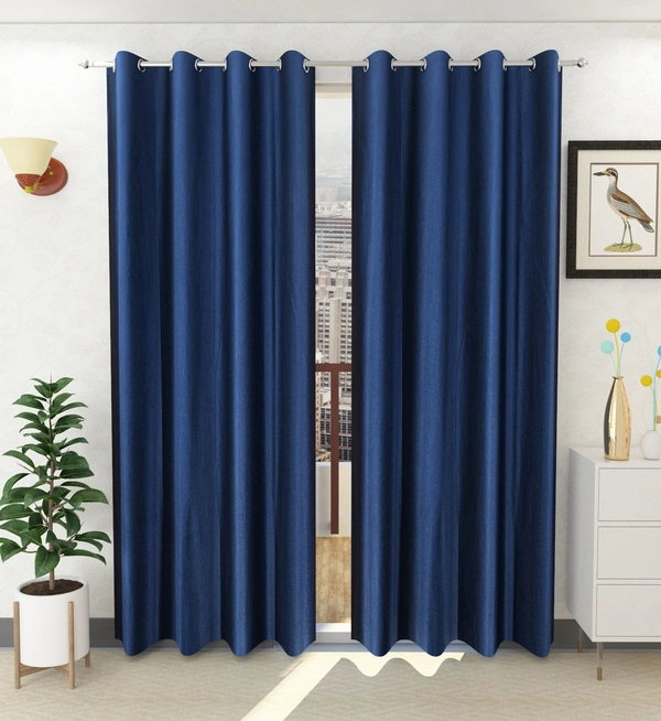 Panipat Textile Hub Polyester Eyelet Navy blue Solid Plain curtains Pack of 2 - Window (4x5 Feet)