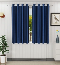 Panipat Textile Hub Polyester Eyelet Navy blue Solid Plain curtains Pack of 2 - Window (4x5 Feet)