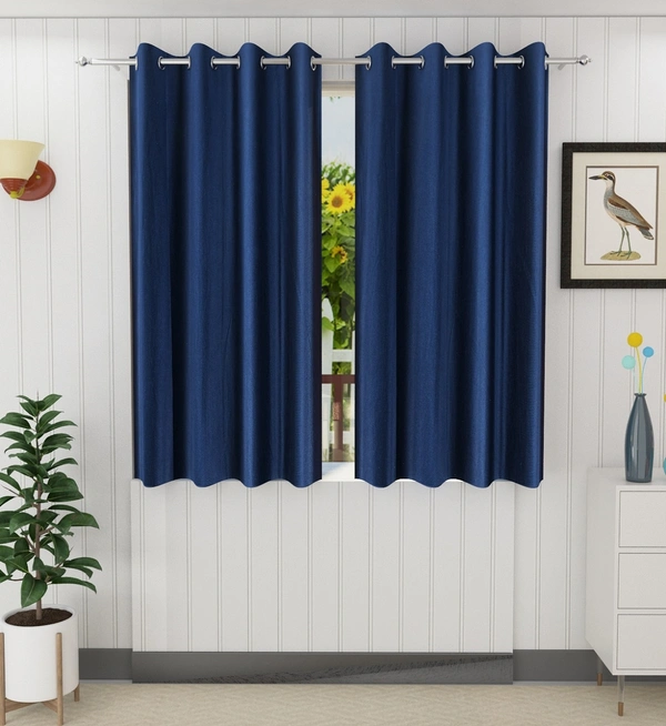 Panipat Textile Hub Polyester Eyelet Navy blue Solid Plain curtains Pack of 2 - Window (4x5 Feet)