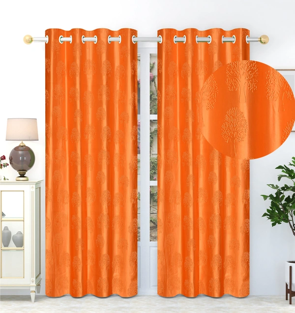 Panipat Textile Hub Polyester Eyelet  Orange Designer Punch Print curtains Pack of 2 - Window (4x5 Feet)