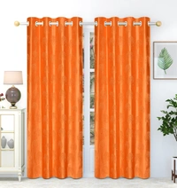 Panipat Textile Hub Polyester Eyelet  Orange Designer Punch Print curtains Pack of 2 - Window (4x5 Feet)