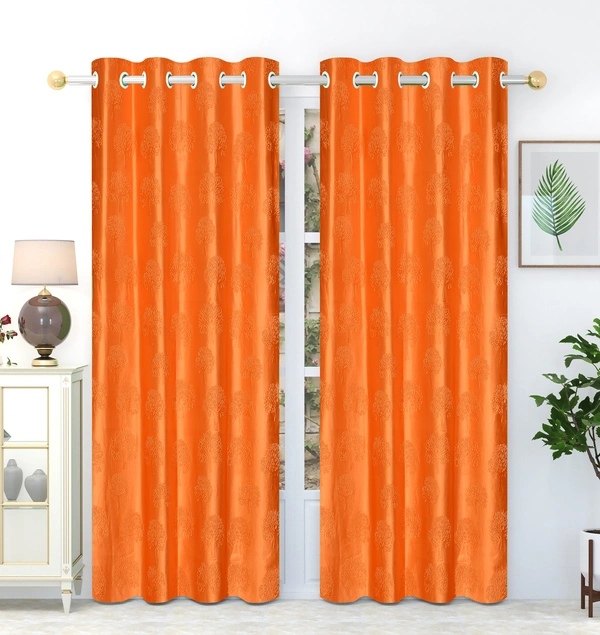 Panipat Textile Hub Polyester Eyelet  Orange Designer Punch Print curtains Pack of 2 - Window (4x5 Feet)