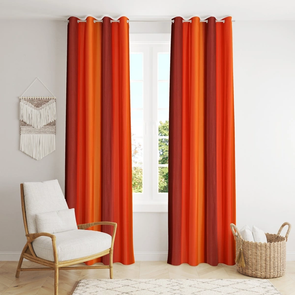 Panipat Textile Hub Polyester Eyelet Orange  Solid Long Crush  curtains Pack of 2 - Window (4x5 Feet)