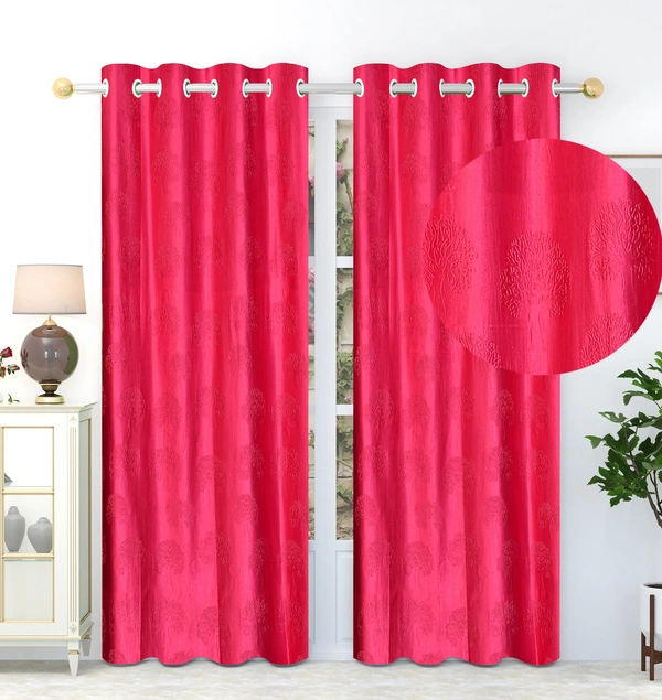 Panipat Textile Hub Polyester Eyelet  Pink Designer Punch Print curtains Pack of 2 - Window (4x5 Feet)