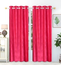 Panipat Textile Hub Polyester Eyelet  Pink Designer Punch Print curtains Pack of 2 - Window (4x5 Feet)