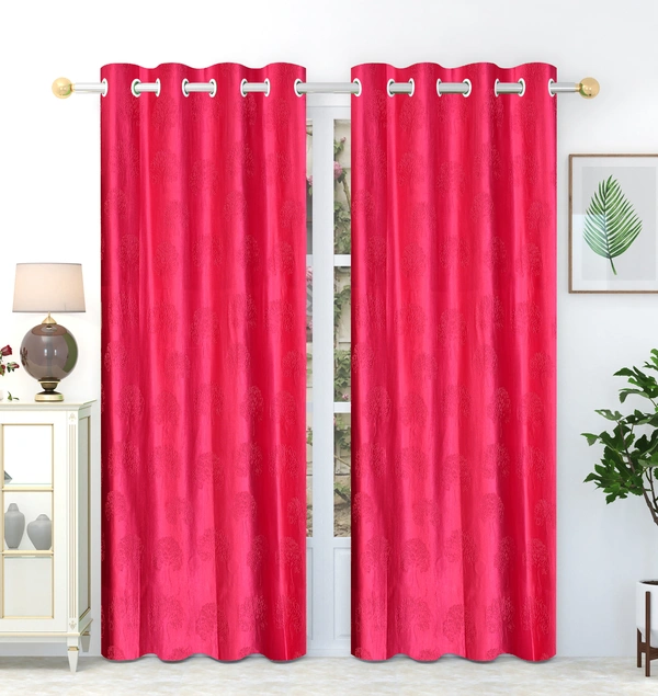 Panipat Textile Hub Polyester Eyelet  Pink Designer Punch Print curtains Pack of 2 - Window (4x5 Feet)
