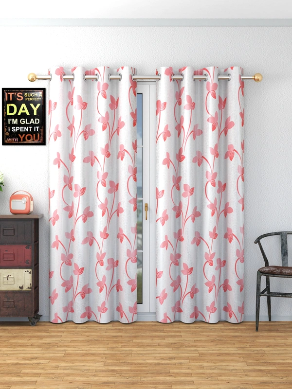Panipat Textile Hub Polyester Eyelet Pink Designer Print curtains Pack of 2 - Window (4x5 feet)