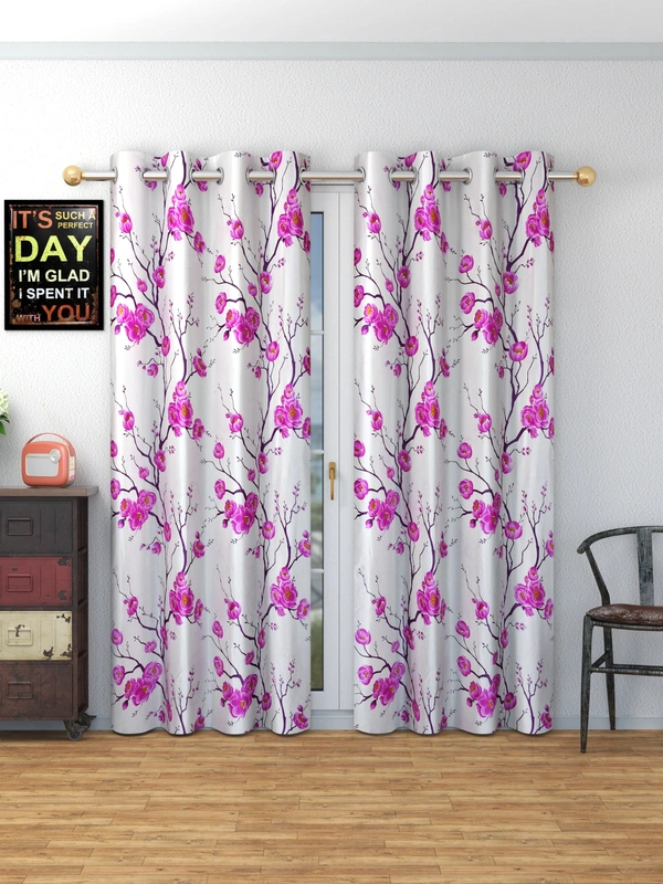 Panipat Textile Hub Polyester Eyelet Pink Designer Print curtains Pack of 2 - Door (4x7 Feet)