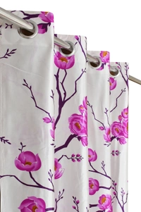 Panipat Textile Hub Polyester Eyelet Pink Designer Print curtains Pack of 2 - Door (4x7 Feet)