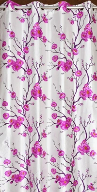Panipat Textile Hub Polyester Eyelet Pink Designer Print curtains Pack of 2 - Door (4x7 Feet)