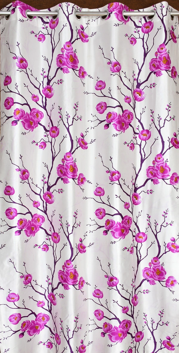 Panipat Textile Hub Polyester Eyelet Pink Designer Print curtains Pack of 2 - Door (4x7 Feet)