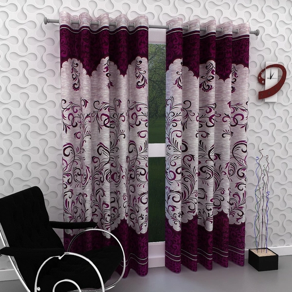 Panipat Textile Hub polyester Eyelet Purple Printed Design curtains Pack of 2 - Window (4x5 Feet)