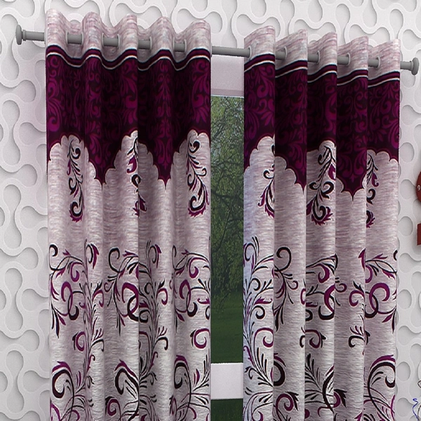 Panipat Textile Hub polyester Eyelet Purple Printed Design curtains Pack of 2 - Window (4x5 Feet)