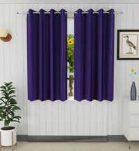 Panipat Textile Hub Polyester Eyelet Purple Solid Plain curtains Pack of 2 - Window (4x5 Feet)