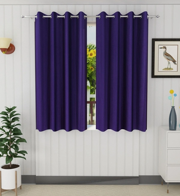 Panipat Textile Hub Polyester Eyelet Purple Solid Plain curtains Pack of 2 - Window (4x5 Feet)