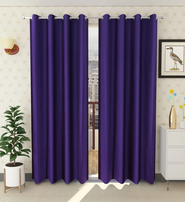 Panipat Textile Hub Polyester Eyelet Purple Solid Plain curtains Pack of 2 - Window (4x5 Feet)