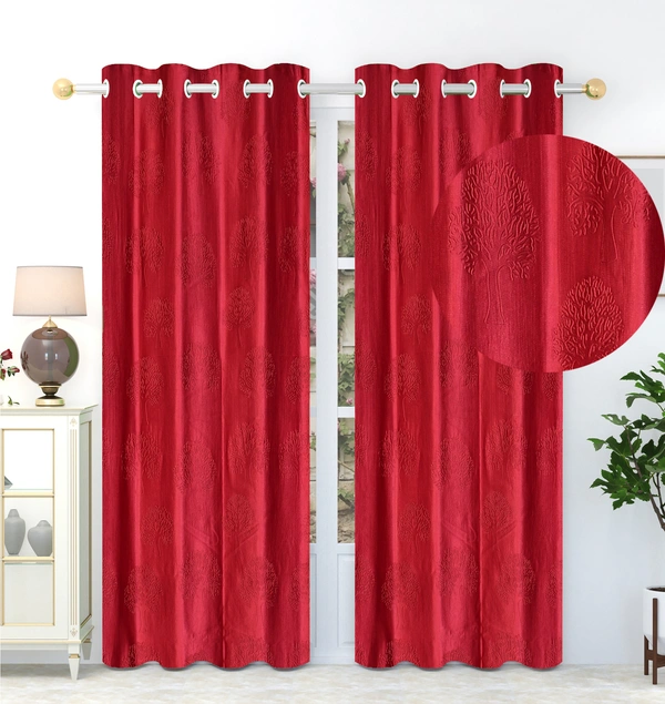 Panipat Textile Hub Polyester Eyelet  Red Designer Punch Print curtains Pack of 2 - Window (4x5 Feet)