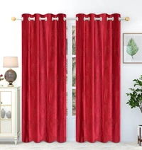 Panipat Textile Hub Polyester Eyelet  Red Designer Punch Print curtains Pack of 2 - Window (4x5 Feet)