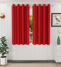 Panipat Textile Hub Polyester Eyelet Red Solid Plain curtains Pack of 2 - Window (4x5 Feet)