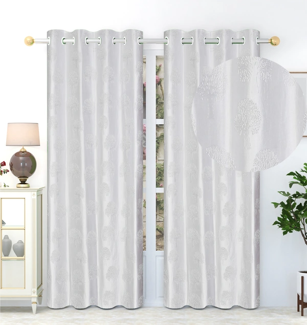 Panipat Textile Hub Polyester Eyelet  White Designer Punch Print curtains Pack of 2 - Window (4x5 Feet)