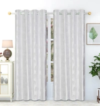 Panipat Textile Hub Polyester Eyelet  White Designer Punch Print curtains Pack of 2 - Window (4x5 Feet)