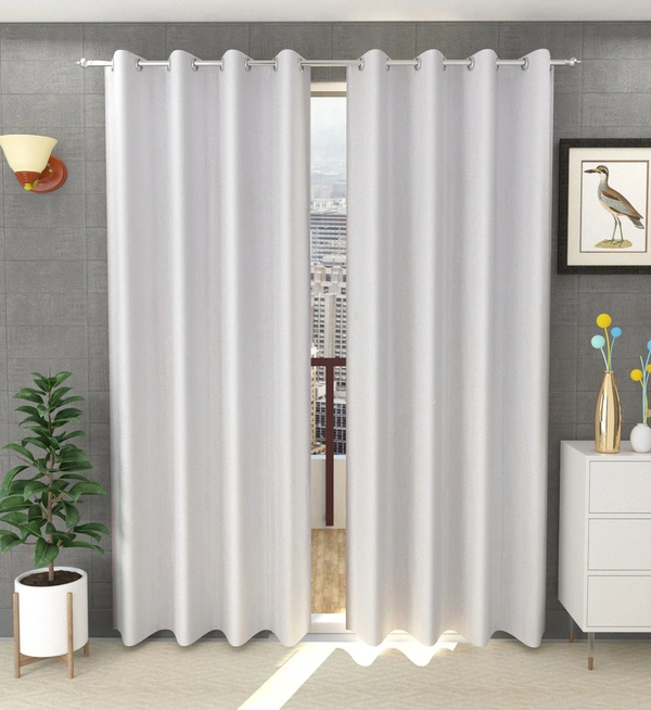 Panipat Textile Hub Polyester Eyelet White Solid Plain curtains Pack of 2 - Window (4x5 Feet)