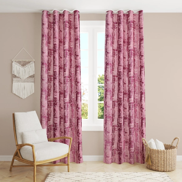 Panipat Textile Hub Polyester Eyelet Wine Designer Print curtains Pack of 2 - Window (4x5 Feet)