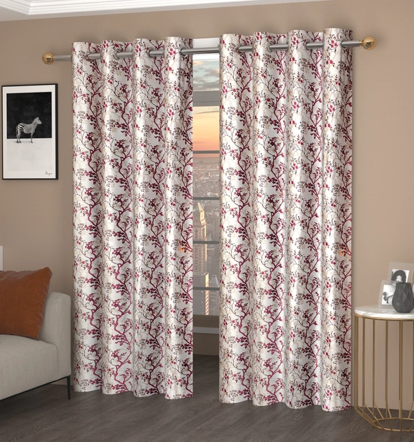 Panipat Textile Hub Polyester Eyelet Wine Designer Print curtains Pack of 2 - Window (4x5 Feet)