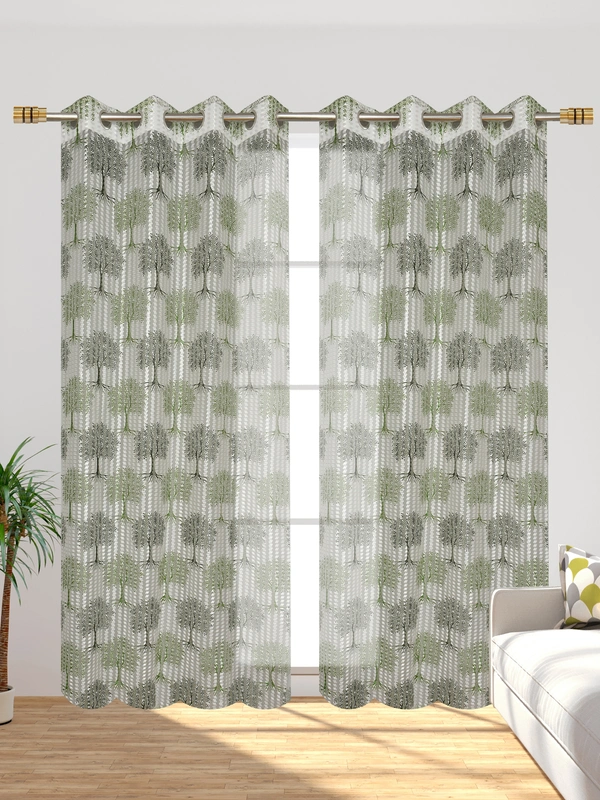 Panipat Textile Hub Semi Transparent  Net Curtains (florel Design ,Green) Pack of 2 - Window (4x5 Feet)