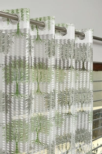 Panipat Textile Hub Semi Transparent  Net Curtains (florel Design ,Green) Pack of 2 - Window (4x5 Feet)