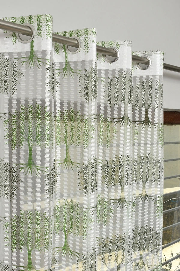 Panipat Textile Hub Semi Transparent  Net Curtains (florel Design ,Green) Pack of 2 - Window (4x5 Feet)