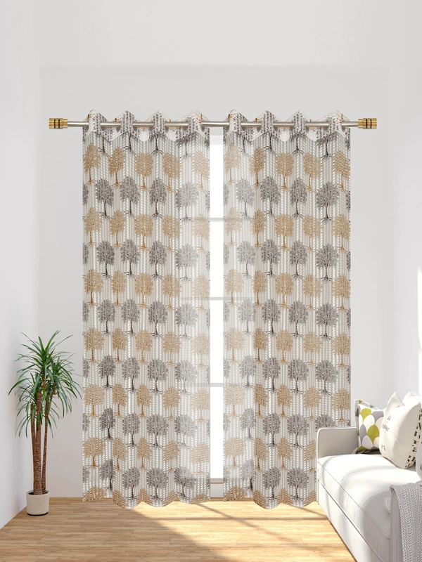 Panipat Textile Hub Semi Transparent  Net Curtains (florel Design ,Brown) Pack of 2 - Window (4x5 Feet)