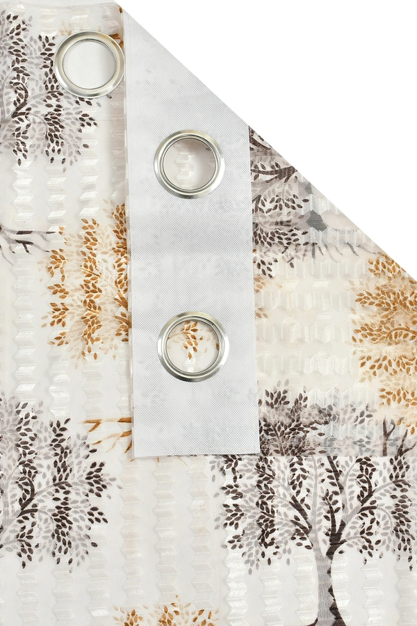 Panipat Textile Hub Semi Transparent  Net Curtains (florel Design ,Brown) Pack of 2 - Window (4x5 Feet)