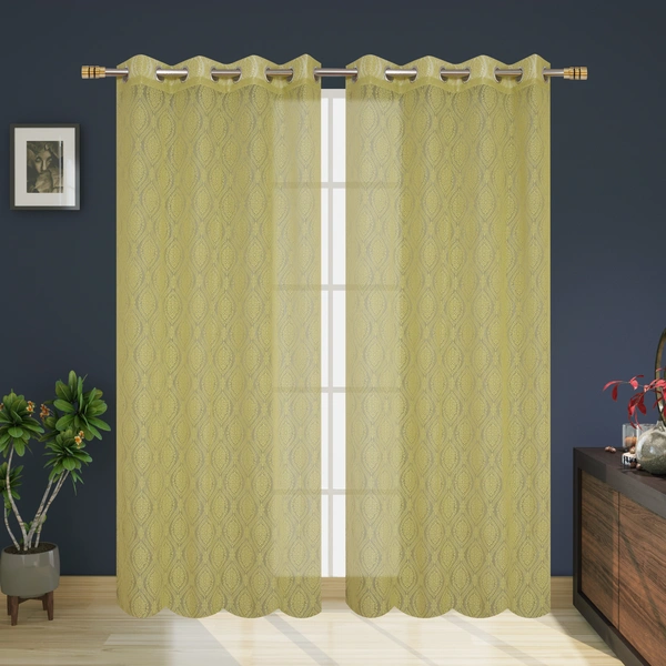 Panipat Textile Hub Semi Transparent  Net Curtains (Demask Design ,Green) Pack of 2 - Door (4x7 Feet)