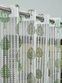 Panipat Textile Hub Semi Transparent  Net Curtains (florel Design , Green) Pack of 2 - Window (4x5 feet)