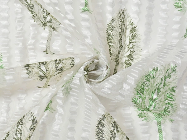 Panipat Textile Hub Semi Transparent  Net Curtains (florel Design , Green) Pack of 2 - Window (4x5 feet)