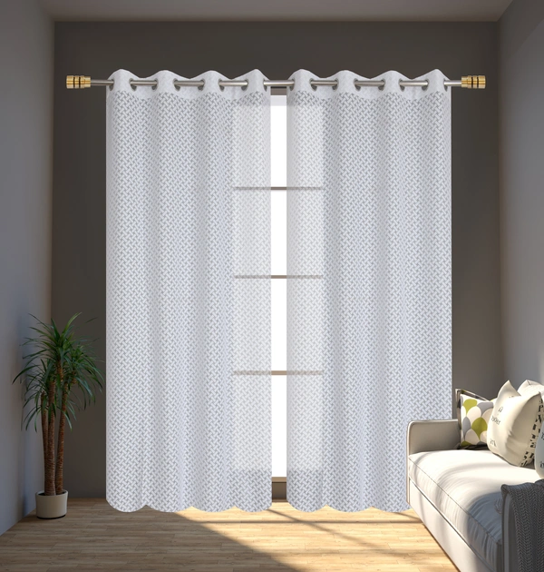 Panipat Textile Hub Semi Transparent  Net Curtains (Floral Design,White) Pack of 2 - Window (4x5 Feet)