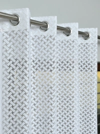Panipat Textile Hub Semi Transparent  Net Curtains (Floral Design,White) Pack of 2 - Window (4x5 Feet)
