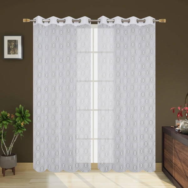 Panipat Textile Hub Semi Transparent  Net Curtains (Demask Design ,White) Pack of 2 - Window (4x5 Feet)