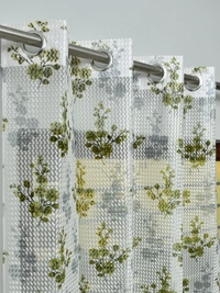 Panipat Textile Hub Semi Transparent  Net Curtains (florel Design ,Green) Pack of 2 - Window (4x5 feet)