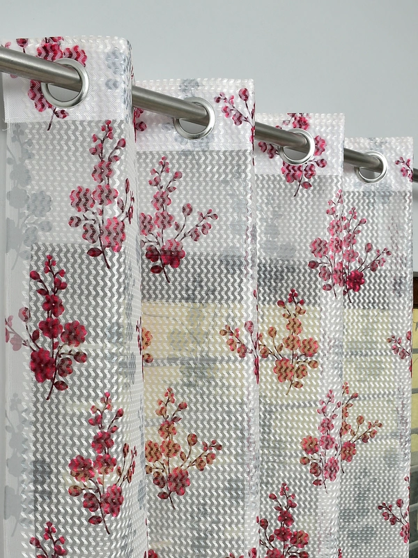 Panipat Textile Hub Semi Transparent  Net Curtains (florel Design ,Wine) Pack of 2 - Window (4x5 feet)