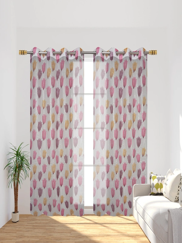 Panipat Textile Hub Semi Transparent  Net Curtains (florel Design ,Wine) Pack of 2 - Door (4x7 Feet)