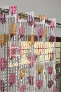 Panipat Textile Hub Semi Transparent  Net Curtains (florel Design ,Wine) Pack of 2 - Door (4x7 Feet)