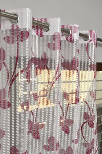 Panipat Textile Hub Semi Transparent  Net Curtains (florel Design ,Wine) Pack of 2 - Window (4x5 feet)