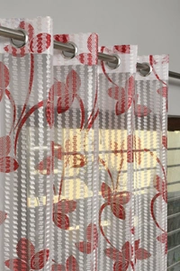 Panipat Textile Hub Semi Transparent  Net Curtains (florel Design ,Maroon) Pack of 2 - Window (4x5 feet)