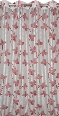 Panipat Textile Hub Semi Transparent  Net Curtains (florel Design ,Maroon) Pack of 2 - Window (4x5 feet)