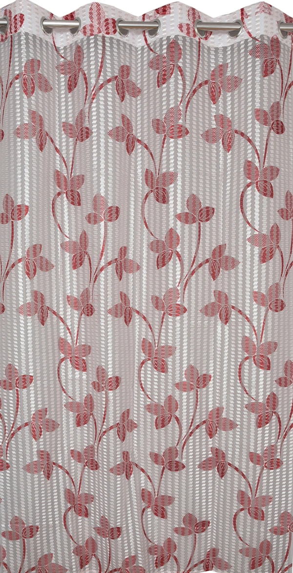 Panipat Textile Hub Semi Transparent  Net Curtains (florel Design ,Maroon) Pack of 2 - Window (4x5 feet)