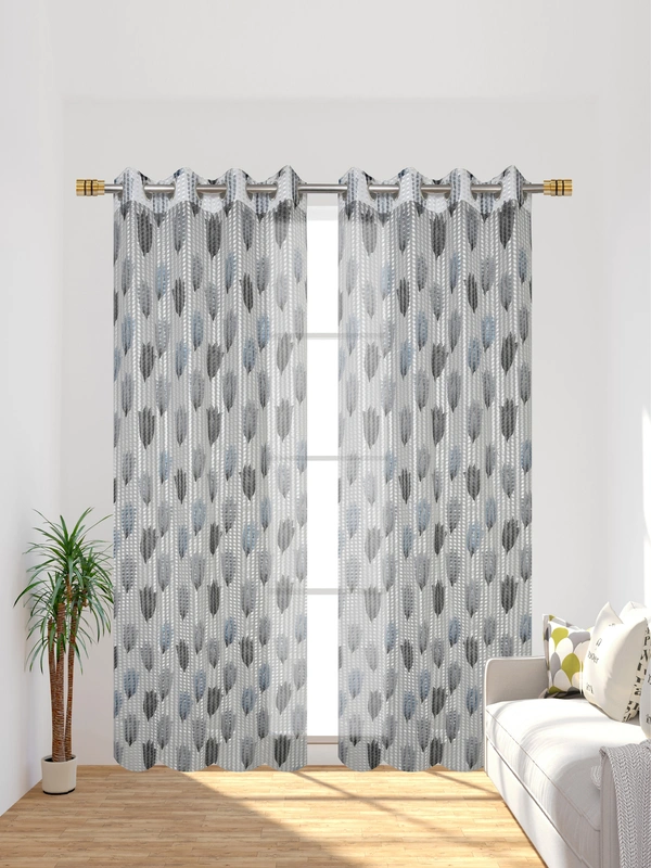 Panipat Textile Hub Semi Transparent  Net Curtains (florel Design ,Gray) Pack of 2 - Window (4x5 feet)