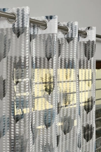 Panipat Textile Hub Semi Transparent  Net Curtains (florel Design ,Gray) Pack of 2 - Window (4x5 feet)