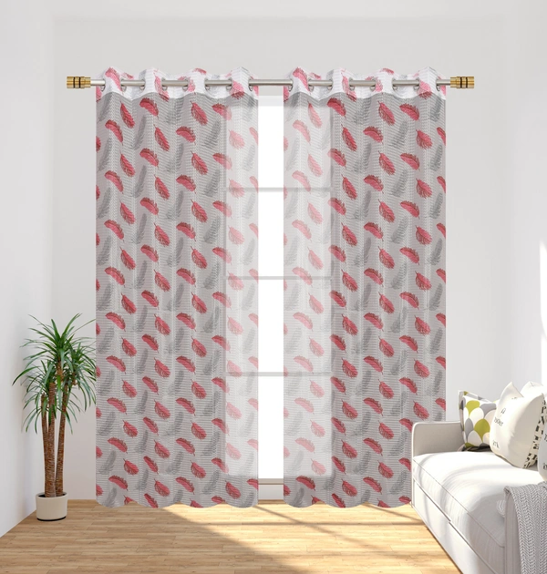 Panipat Textile Hub Semi Transparent  Net Curtains (florel Design , Marron) Pack of 2 - Window (4x5 feet)